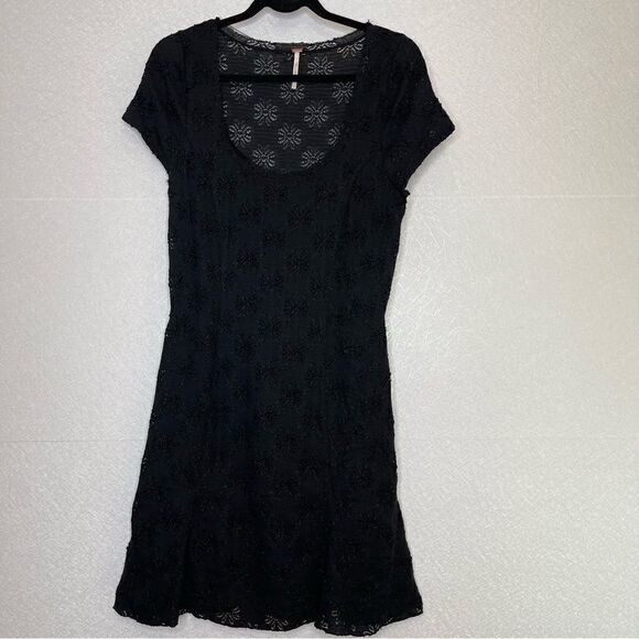 FREE People Square Neck Floral Lace Dress Black L - Picture 2 of 6